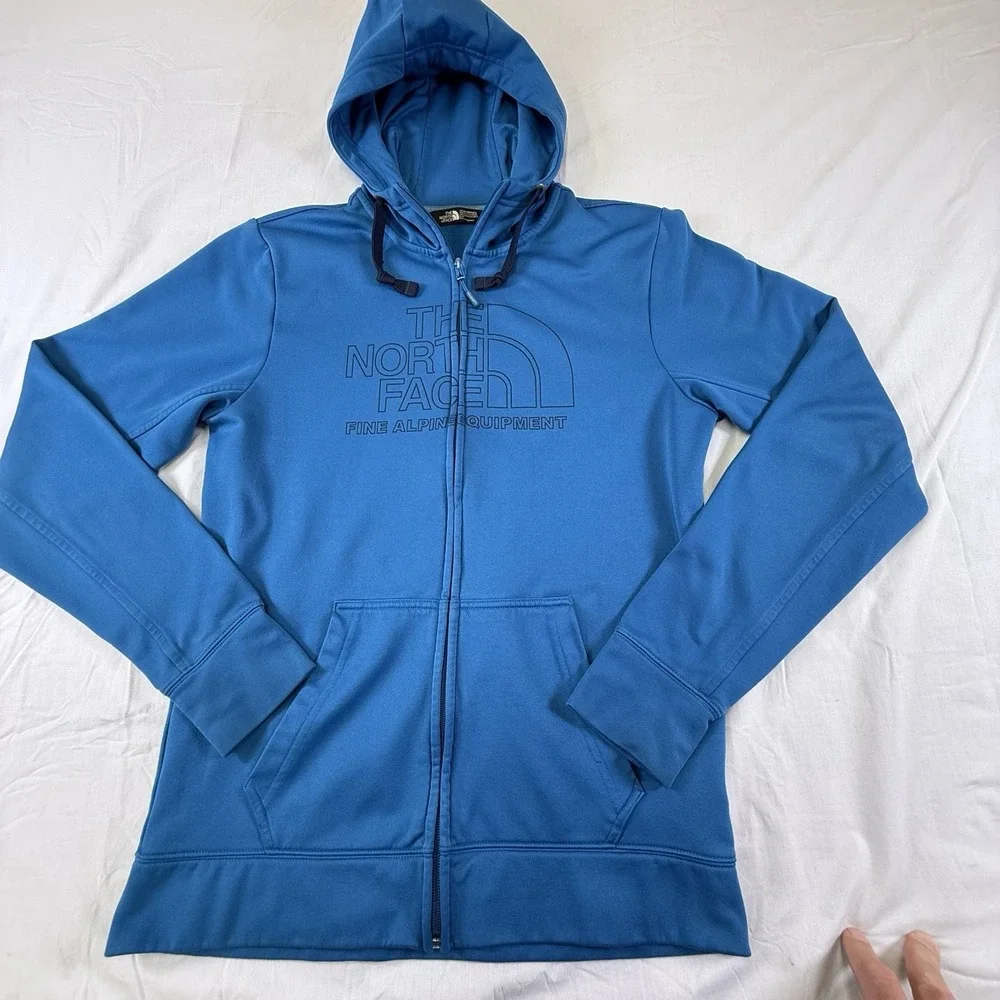The‎ North Face Knit Sweater Fleece Full Zip Logo Hoodie Men's Small Aqua Blue